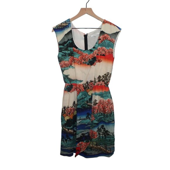 Carven Women's Multicolor Dress Size 38 100% Silk Japanese Inspired French - Picture 1 of 8